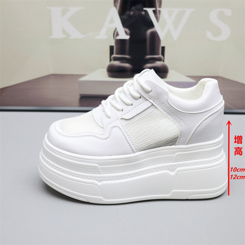 内增高小白鞋女鞋12cm2025新款夏季配裙厚底鞋子板鞋透气网面网鞋
