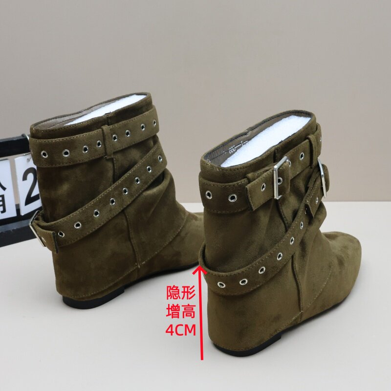 美拉德内增高4cm尖头堆堆短靴