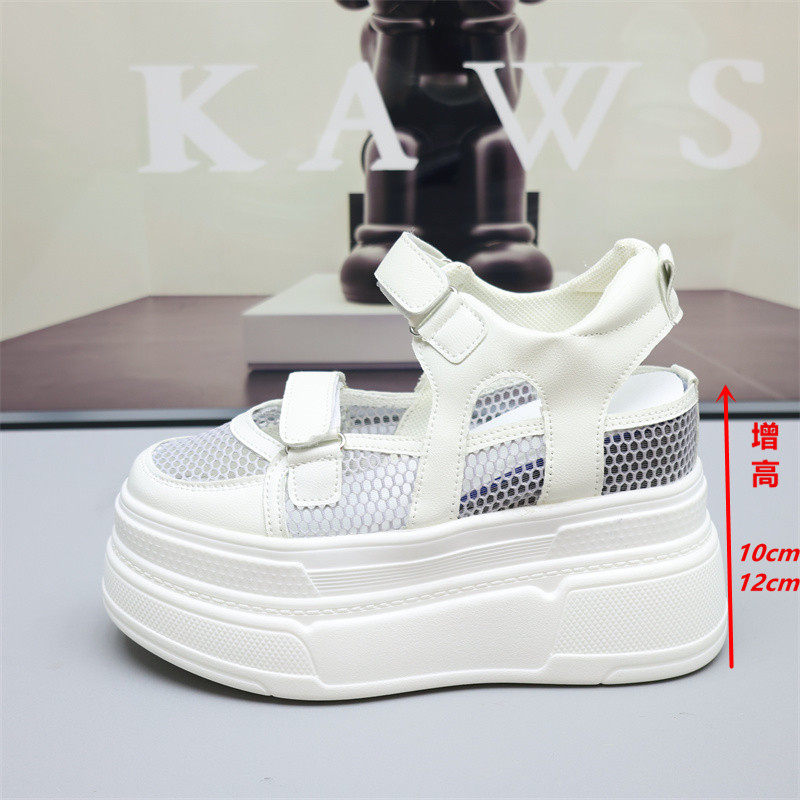 凉鞋女2026夏季透气小个子内增高12cm网面小白鞋厚底运动休闲10cm