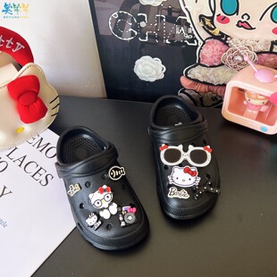 儿童拖鞋女孩外穿洋气女款2026新款女童黑色洞洞鞋户外防滑防臭夏