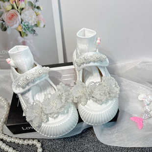 儿童白色玛丽珍帆布鞋2026春秋新款女童休闲布鞋女孩公主板鞋厚底