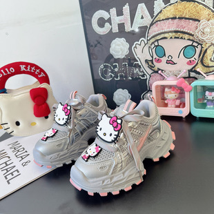 女童运动鞋春款网面透气2026新款儿童双网老爹鞋软底防滑春季网鞋