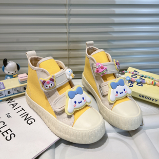 儿童帆布鞋高帮2026春秋新款女童鞋子春季小学生高邦布鞋女孩板鞋
