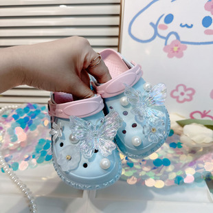 儿童洞洞鞋女款夏季包头软底外穿防滑女童中童大童宝宝水晶凉拖鞋