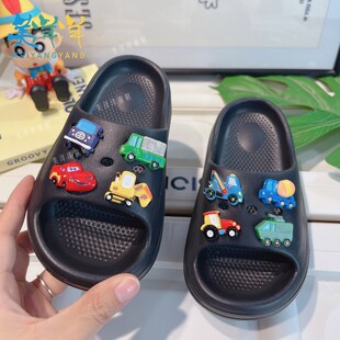 儿童夏天小汽车拖鞋室内家居2026新款男童夏款黑色一字拖轻便防滑