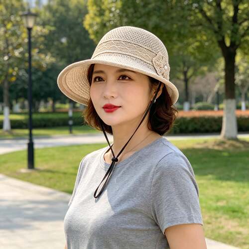 中老年妈妈夏季防晒帽子新款时尚遮阳太阳帽女士草帽老人奶奶凉帽