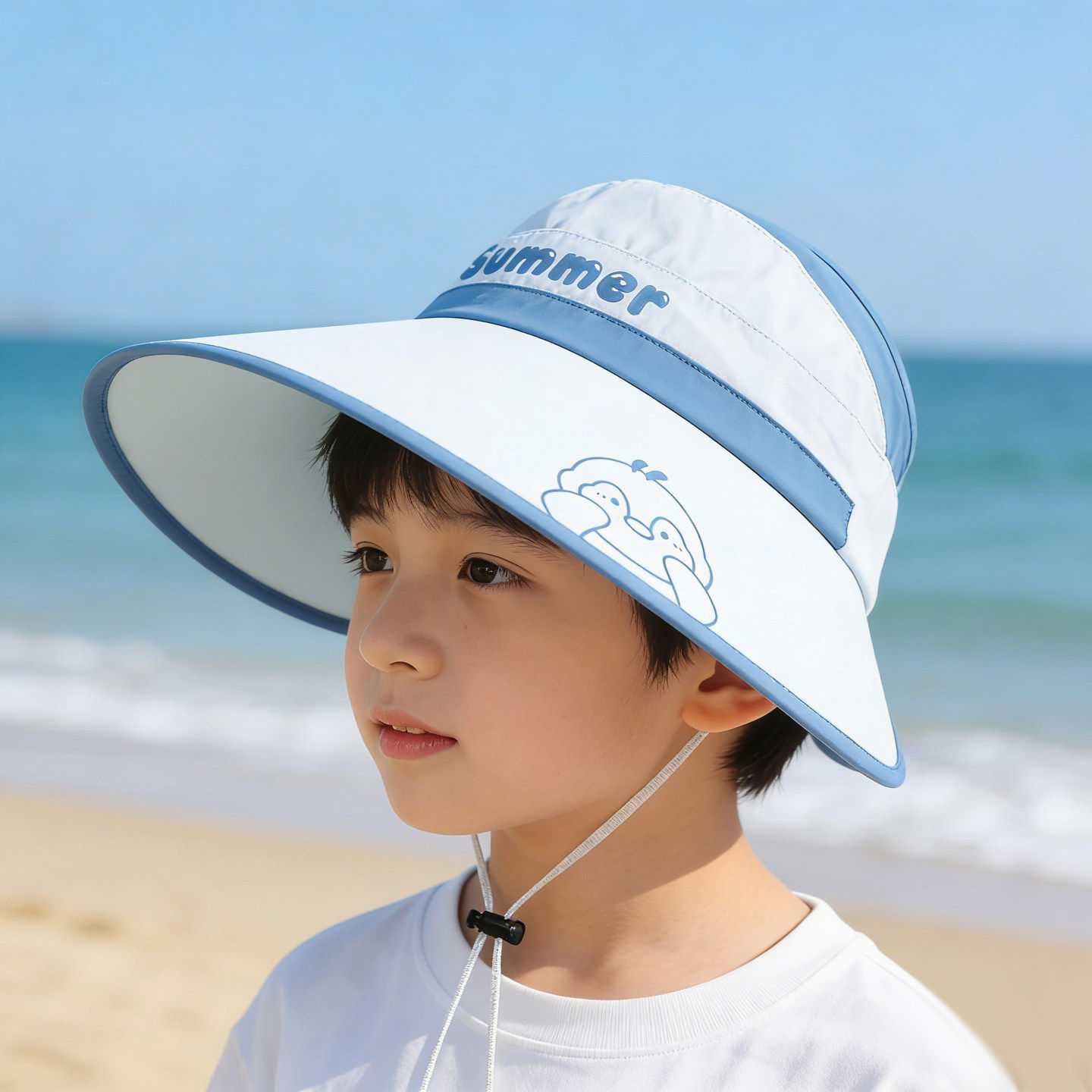 儿童防晒帽夏天男孩帅气遮阳帽女童空顶帽大檐防紫外线可折叠户外