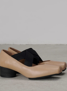 uma同款粗跟猪鼻子女鞋复古真皮芭蕾舞鞋绑带交叉玛丽珍低跟单鞋