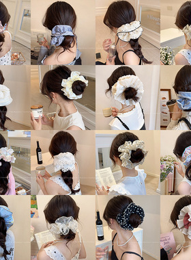 2025新款多层蕾丝大肠发圈女高级感丸子头盘发头绳韩系温柔风发饰