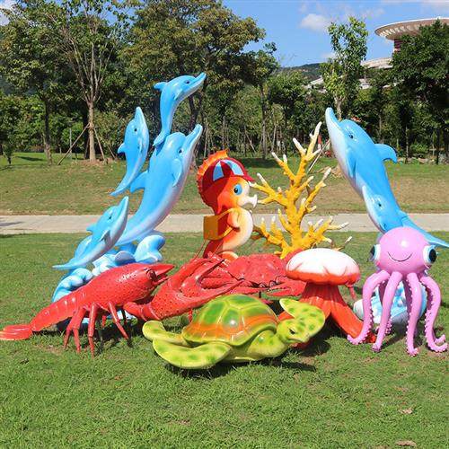 海洋生物卡通海豚鲨鱼贝壳虾螃蟹花园沙滩玻璃钢雕塑装饰落地摆件,家居饰品,落地摆件,淘宝优惠券,粉丝福利购,淘宝优惠卷