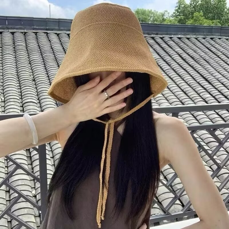 大头围日系棉麻草帽女夏季大帽檐凉帽海边度假遮阳帽透气防晒帽子