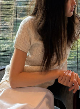 桑蚕丝凉感圆领大码短袖针织衫2026夏季新款休闲米白色T恤上衣