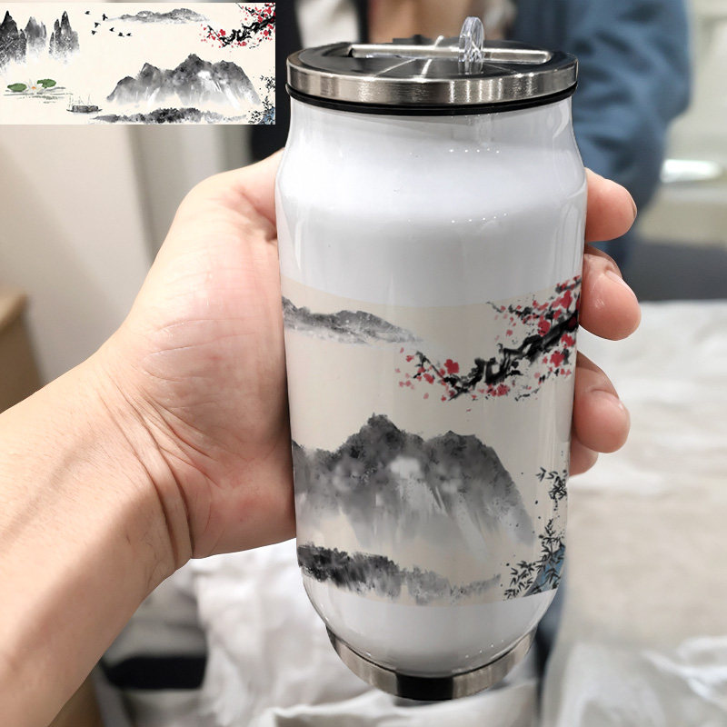 中国风广西桂林甲天下素描山水画来图便携式情侣304不锈钢保温杯