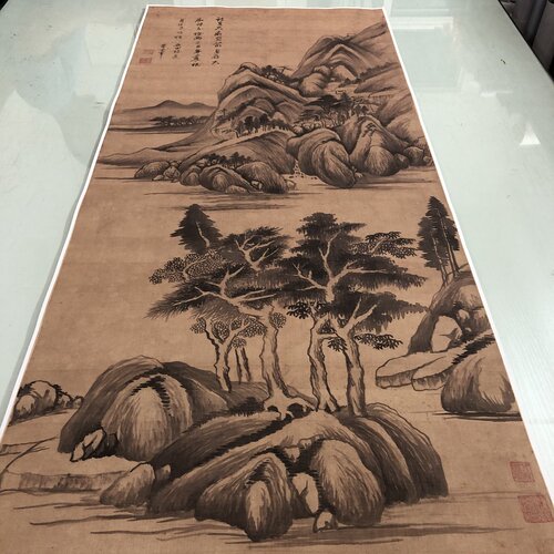 董其昌石田诗意山水图书画真迹高清微喷仿古画芯装裱挂轴国画装饰