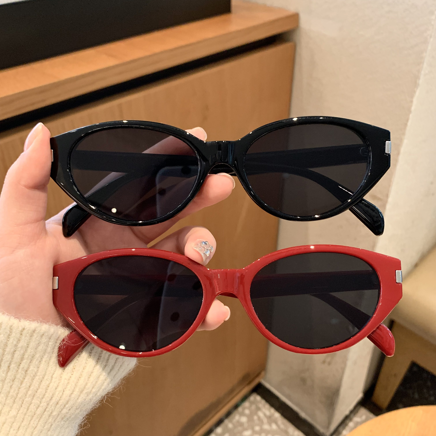 韩版新款猫眼复古红色墨镜女百搭潮夏季防晒遮阳防紫外线太阳眼镜