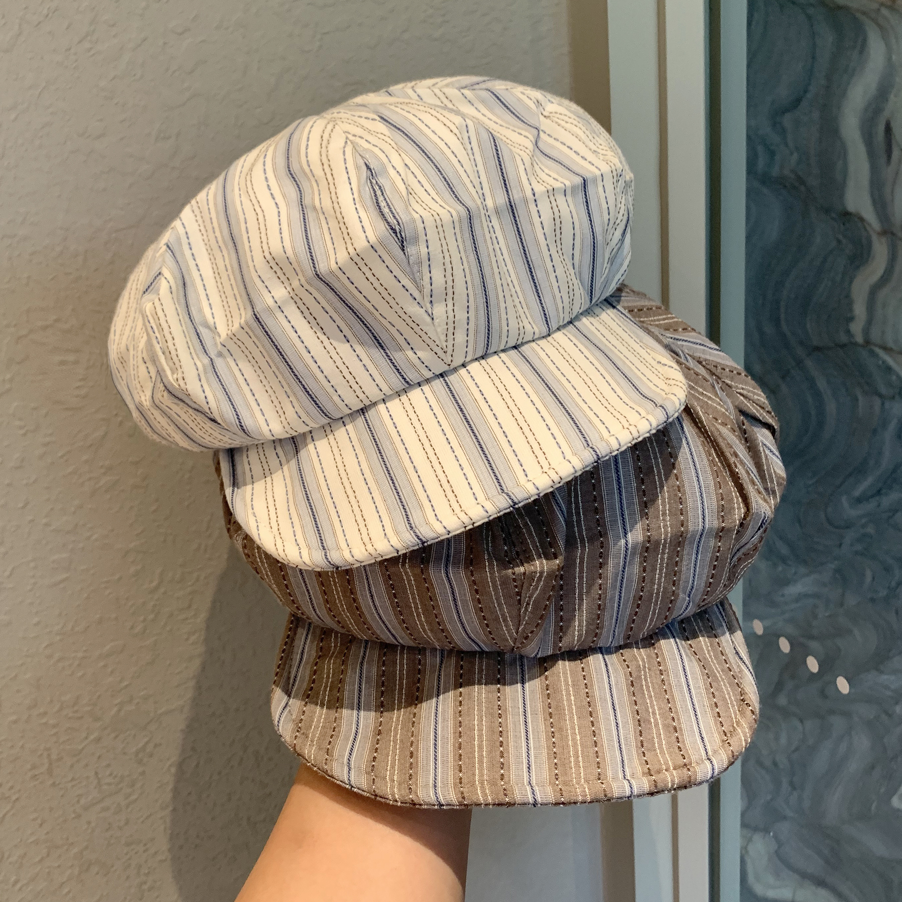 日系小众复古条纹贝雷帽