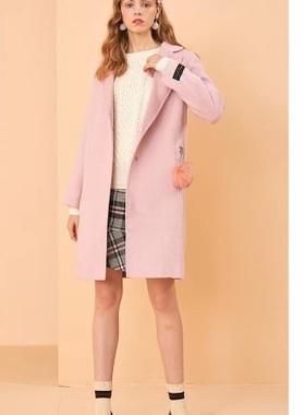 32爆价旗下正品EEJW84T02B秋冬气质淑女甜美西装领长款毛呢大衣