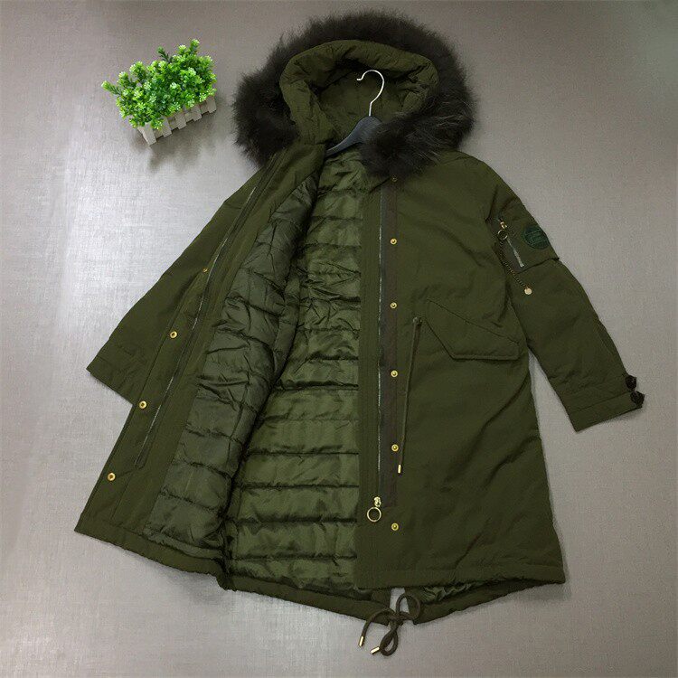 军绿色保暖加厚可拆卸毛领棉服