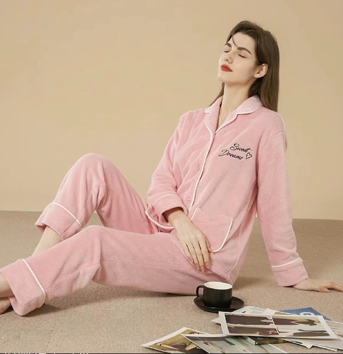 厚加绒珊瑚绒保暖家居服套装