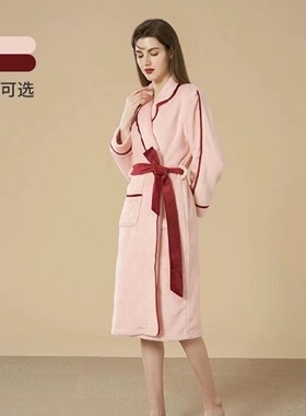 EBLIN系列正品ECGNC8TN31珊瑚绒睡袍加厚保暖法兰绒家居服女