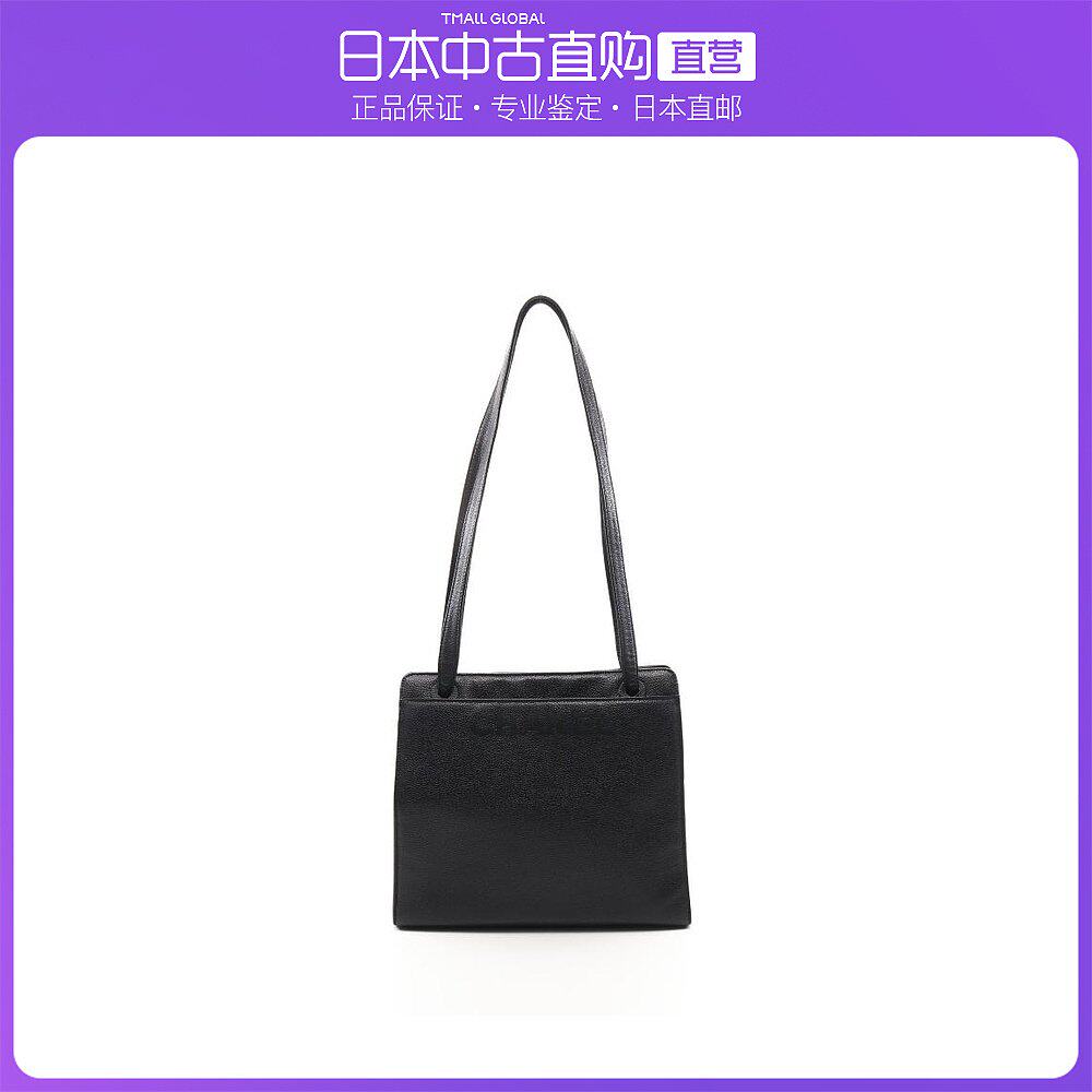 日本直邮中古CHANEL香奈儿[B]9.0新肩包Logo荔枝纹皮黑色金色五金