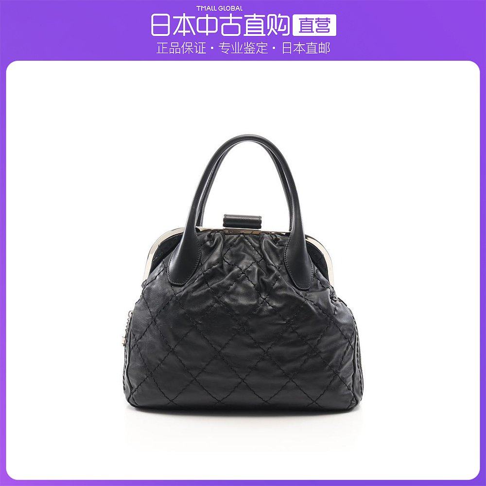 日本直邮中古CHANEL香奈儿[B]9.0新双C标志手提包小羊皮黑色蛙嘴