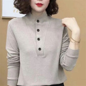 2024年新款 女士可外穿纽扣上衣洋气妈妈装 秋冬季 半高领德绒打底衫