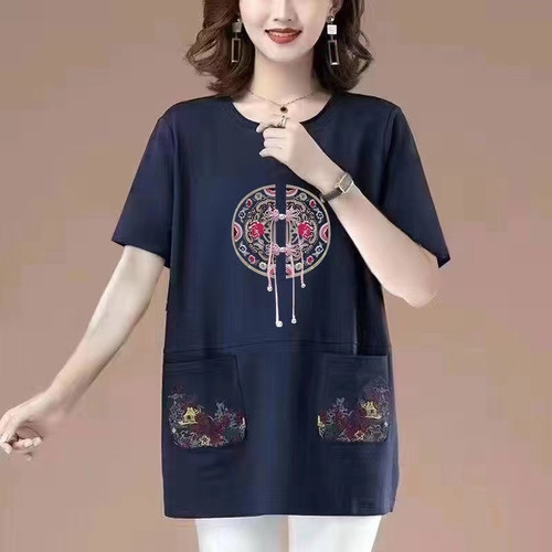 T恤夏季新中式国风妈妈上衣纯棉