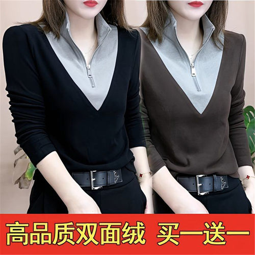 半拉链立领双面德绒打底衫女秋冬