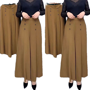 妈妈装高腰跳舞裙裤秋季女装大码新款垂感百搭宽松九分阔腿女裤子