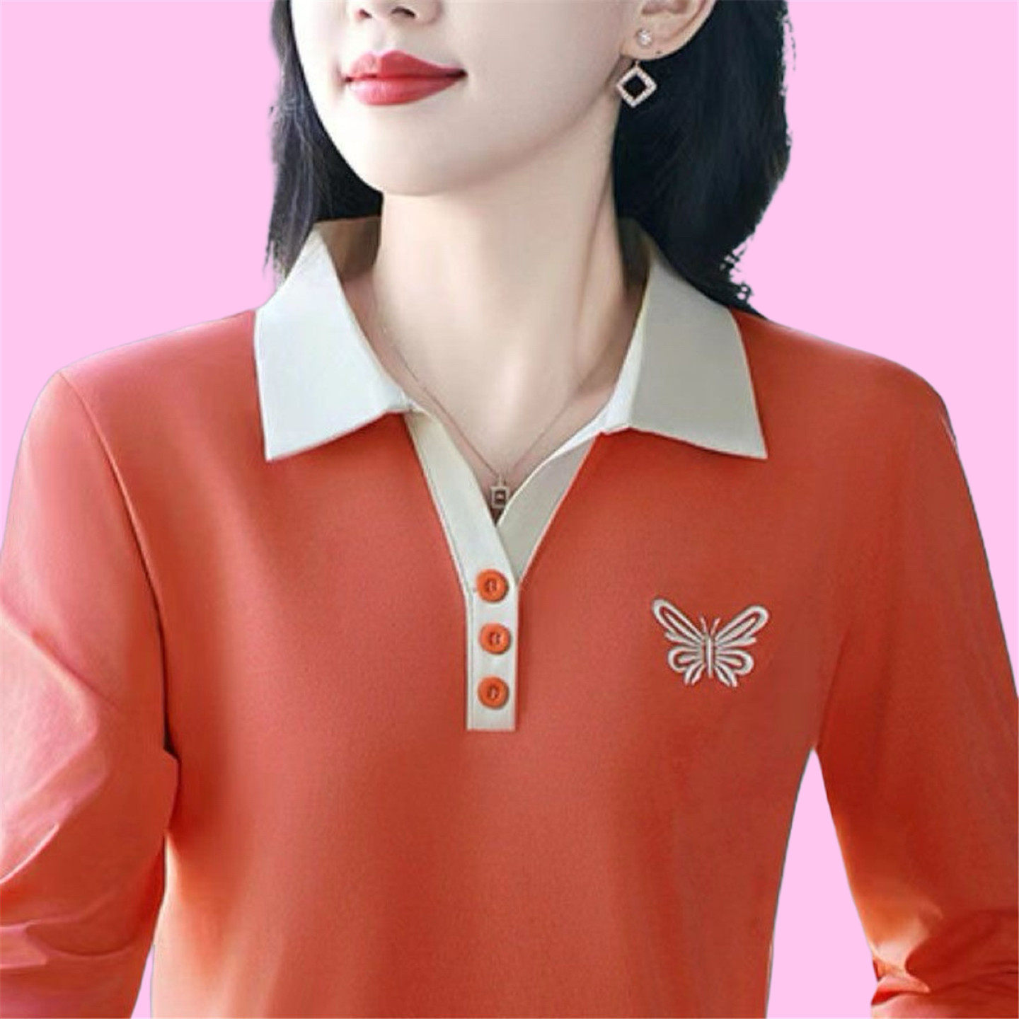 中年妈妈装春秋季新款大码翻领长袖polo打底衫女蝴蝶刺绣上衣t恤,女装/女士精品,大码内搭,淘宝优惠券,粉丝福利购,淘宝优惠卷