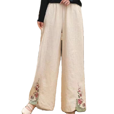 休闲妈妈装夏季薄款绣花九分裤子