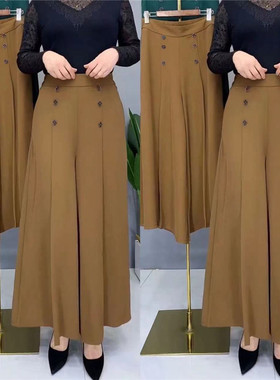 妈妈装高腰跳舞裙裤秋季女装大码新款垂感百搭宽松九分阔腿女裤子