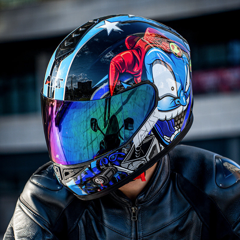 艾狮男女摩托车头盔机车四季夏季电动安全帽灰个性犄角全盔3c认证