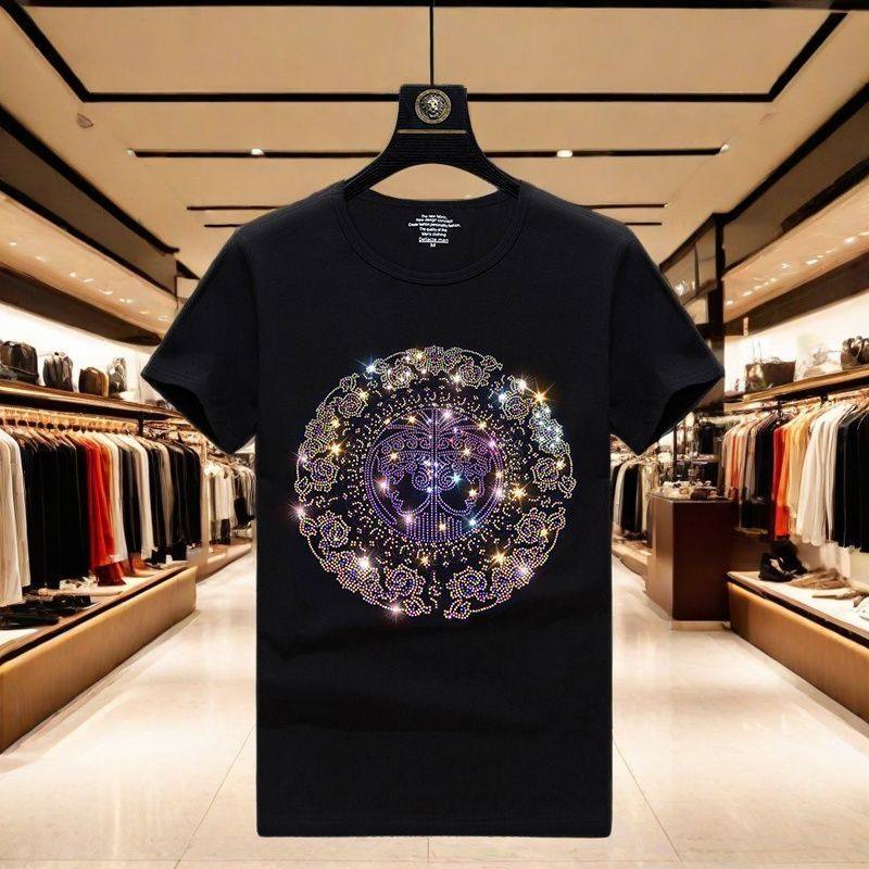 欧站时尚烫钻短袖轻奢休闲韩版修身男士t恤衫夏季透气百搭潮流