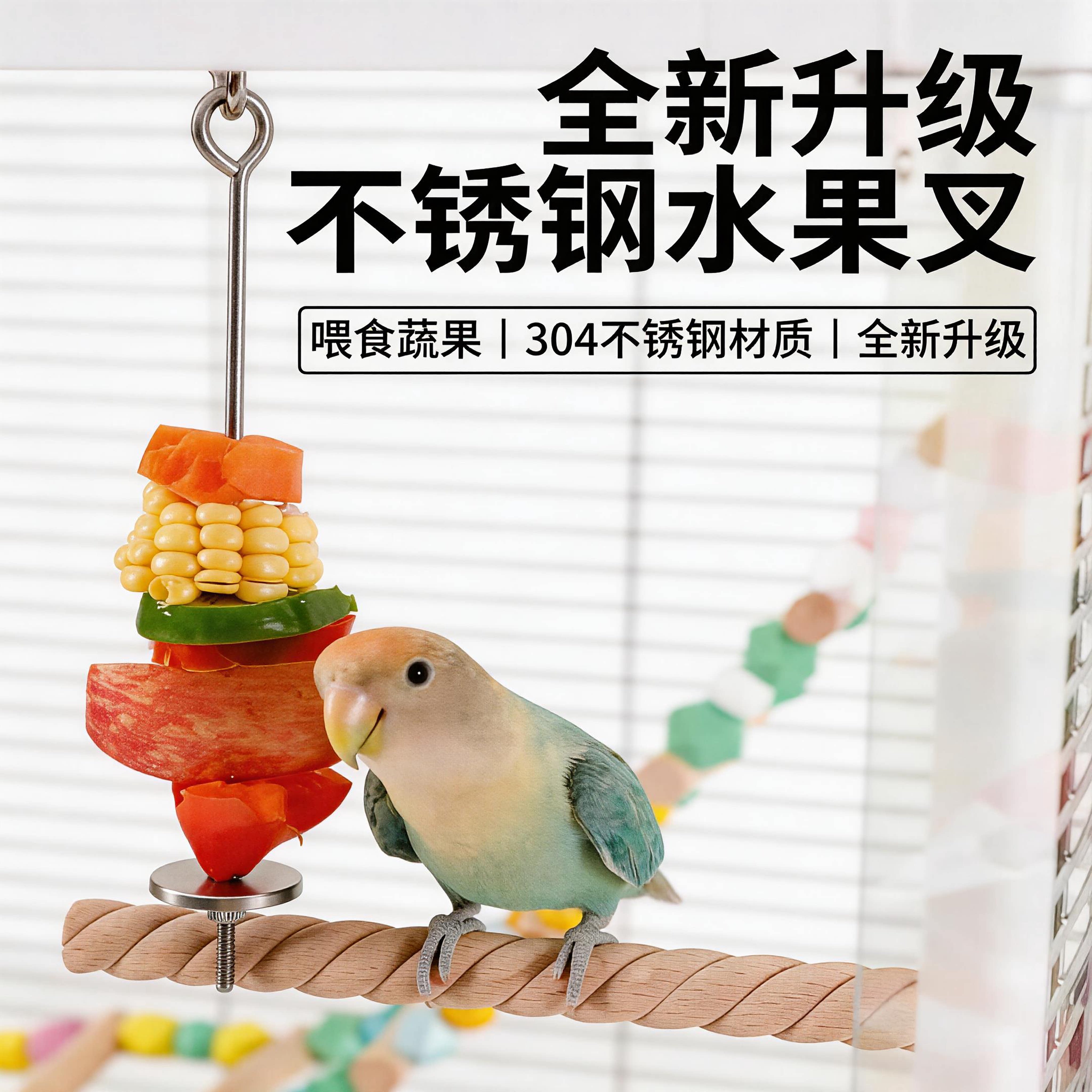 鸟用不锈钢鹦鹉水果叉签鹦鹉玩具鹦鹉用品大全喂水果鸟笼配件挂钩