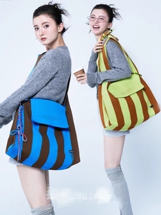2025新款 撞色大容量拼接条纹通勤单肩复古拼色托特电脑包单肩包