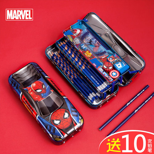 迪士尼儿童文具盒小学生男孩多功能大容量汽车铁笔盒蜘蛛侠变形金刚卡通可爱炫酷铅笔盒一年级幼儿园笔盒女孩