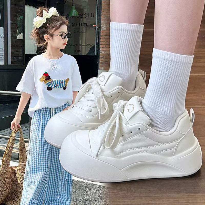 女童春秋厚底面包小白鞋