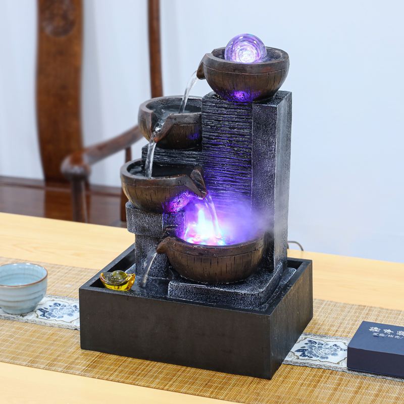 小型流水摆件循环水客厅招财加湿器家用桌面转运球水车风水轮造景
