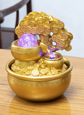 流水生财摆件聚宝盆招财喷泉发财树家庭流水聚财轮循环水小型
