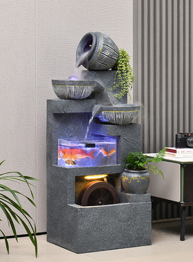 高山流水生财摆件循环水室内公司开业招财水景客厅大型落地风水轮