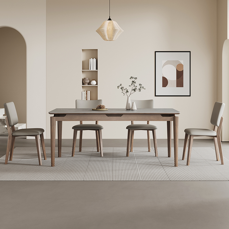 北欧进口实木岩板餐桌椅组合