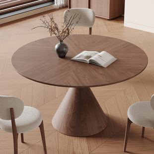 实木岩板餐桌椅圆形小户型客厅家用中古风复古广东佛山2025新款