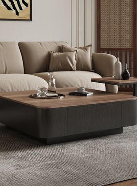 黑色方形茶几意式极简客厅家用复古风小户型边几组合储物2025新款