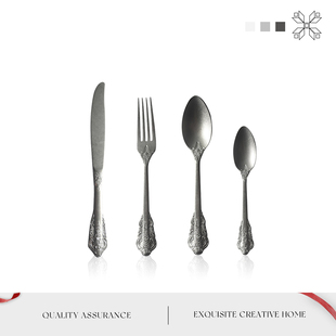 MOLA·Float·宫廷复古雾面雪花砂浮雕不锈钢刀叉勺西餐具 雪浮