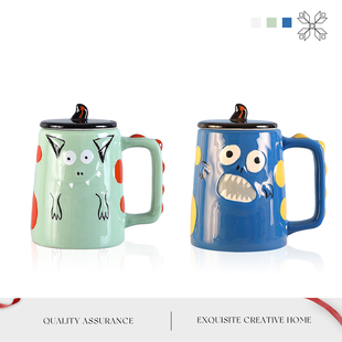 MOLALUNA.Joy.杯具捣蛋鬼情侣马克杯带盖可爱陶瓷杯子创意 欢乐