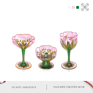 MOLA.Gem.酒具中古杯香槟水晶玻璃红酒杯粉色手绘冰激凌碗 瑜滢