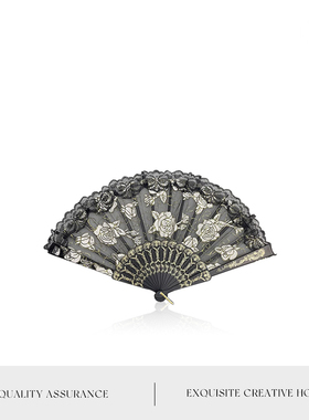 MOLA.Stream.黑色蕾丝新中式轻奢折叠小扇子国风舞蹈折扇 | 瑾溪