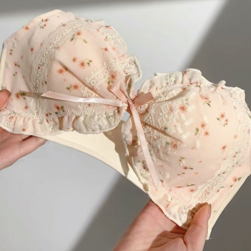 甜辣妹少女胸日系性感蕾丝文胸法式内衣内裤套装纯欲小胸聚拢显大